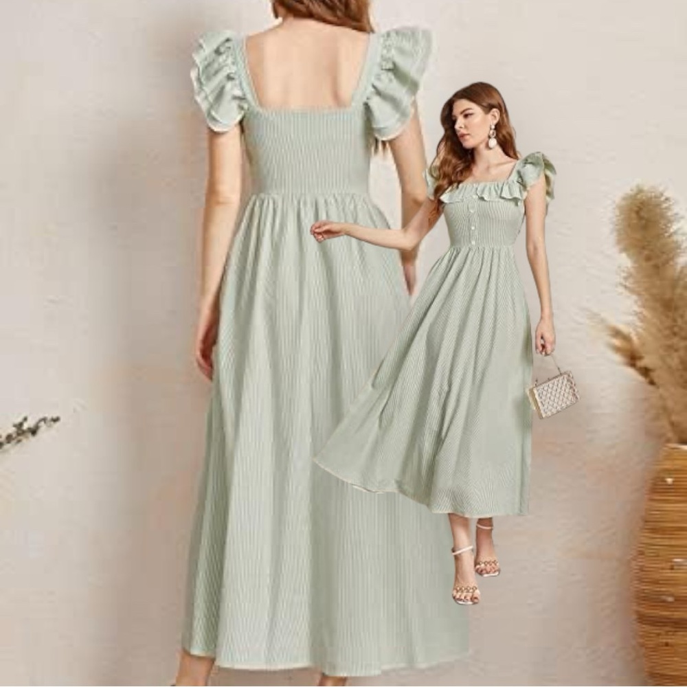 ❌❌SOLD❌❌ SHEIN Mulvari Ruffle Armhole Striped Dress ❌❌❌❌